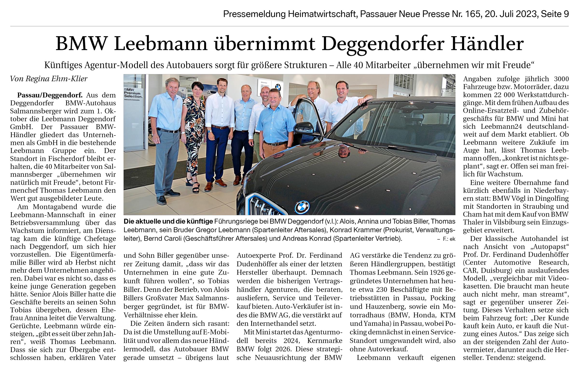 Auto-Leebmann BMW Übernahme Salmannsberger Deggendorf Juli 2023